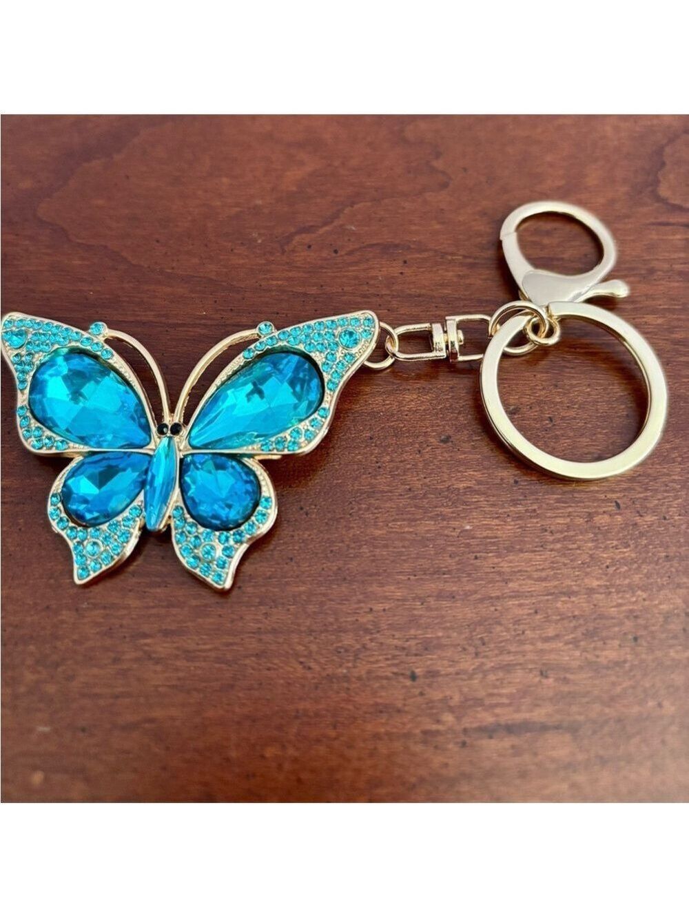 Blue Rhinestone Butterfly Bag Charm & Keychain | New